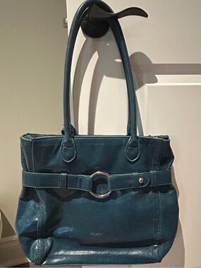 Diverso Italy Teal Leather Tote Bag with Ring Belt Detail